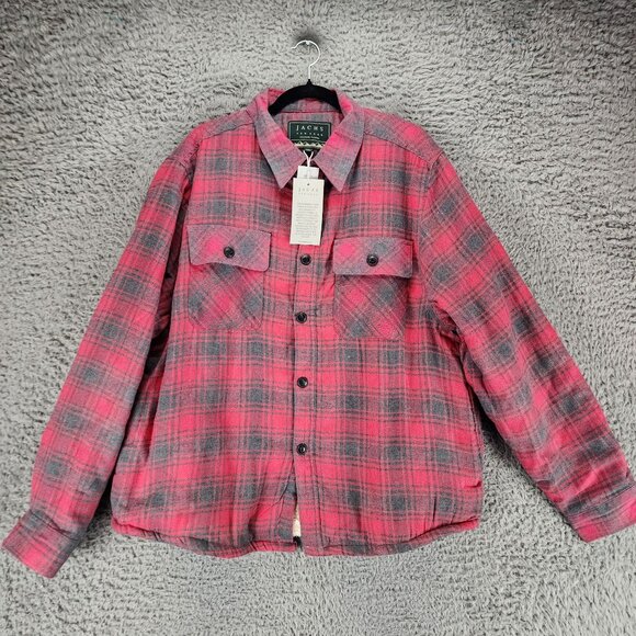 Jachs Jacket Mens XL Red Gray Plaid Flannel Long Sleeve Button Up Shirt *NWT*